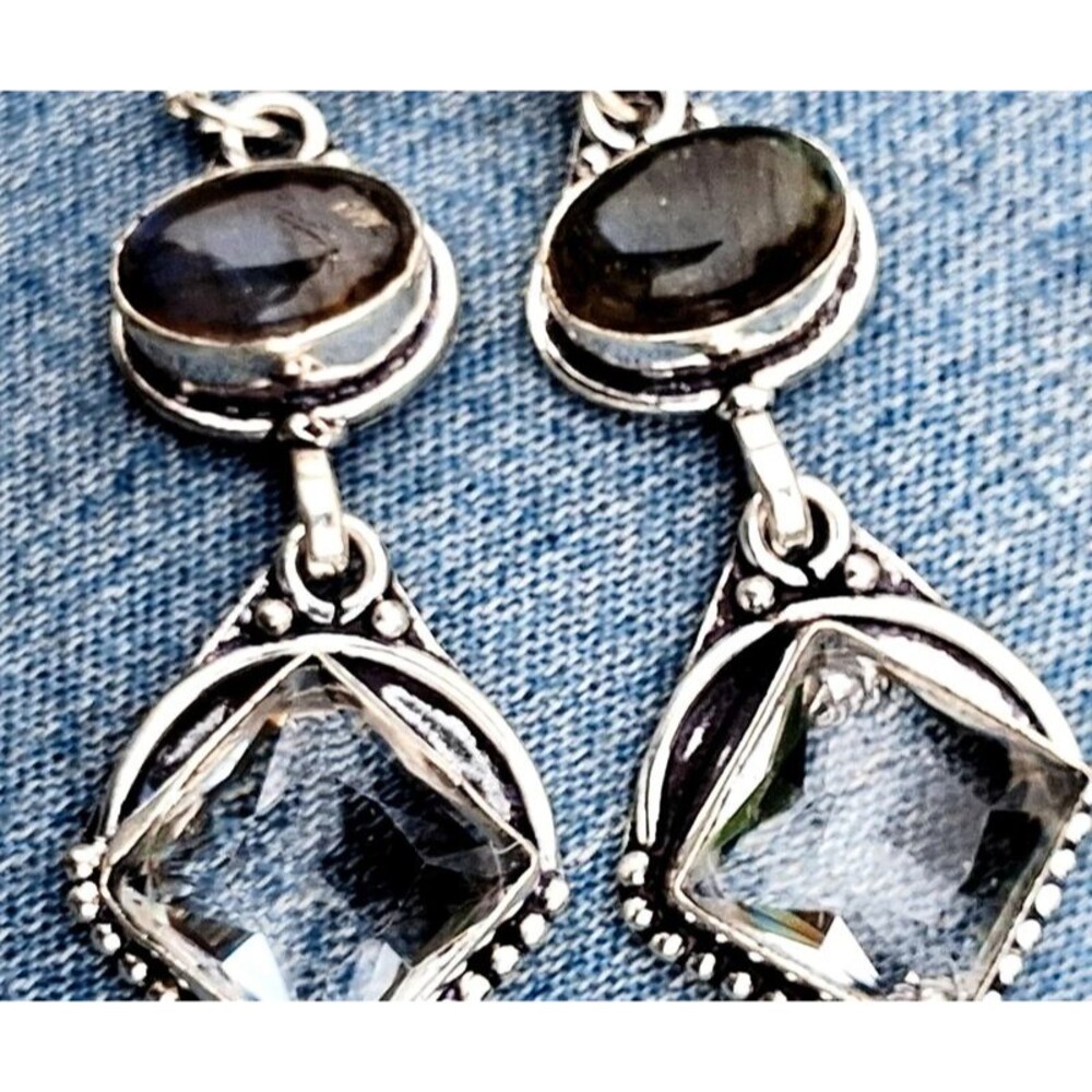 Labradorite & White Topaz Dangle Earrings | Whimsigoth Witchy Celestial